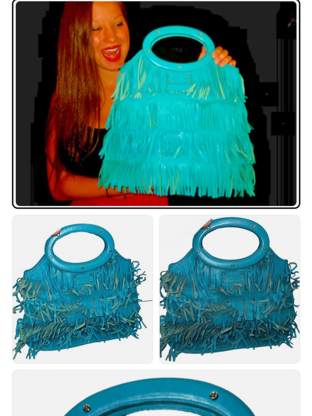 Kate Spade hula bag Ida Turquoise Fringe Tote Bag with clutch Handle